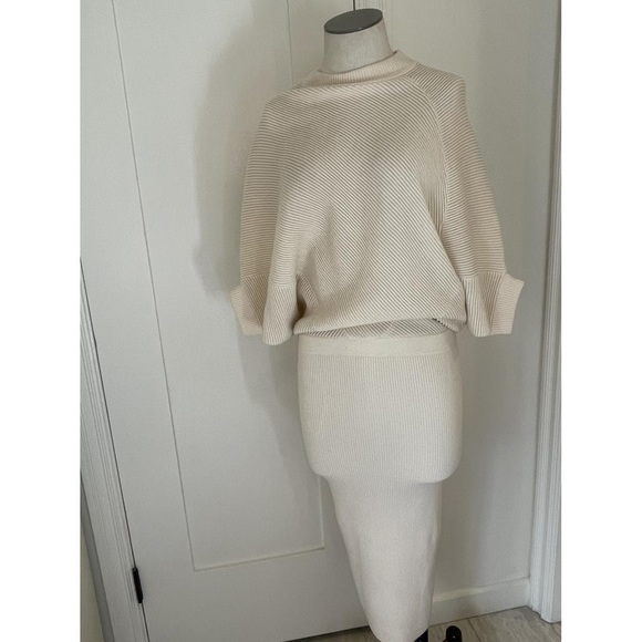 All Saints Deon White Wool Cashmere Rib-Knit Blouson Sweater Dress M $298 - Picture 6 of 10